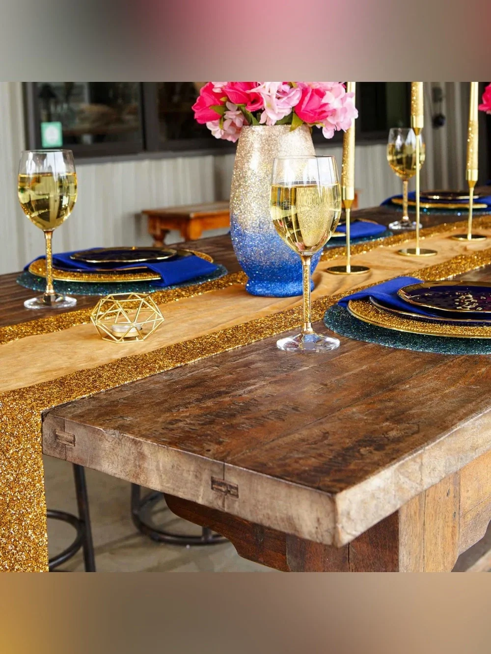 Sparkles Home Luminous Border Velvet Table Runner gold Rhinestone Trim 72